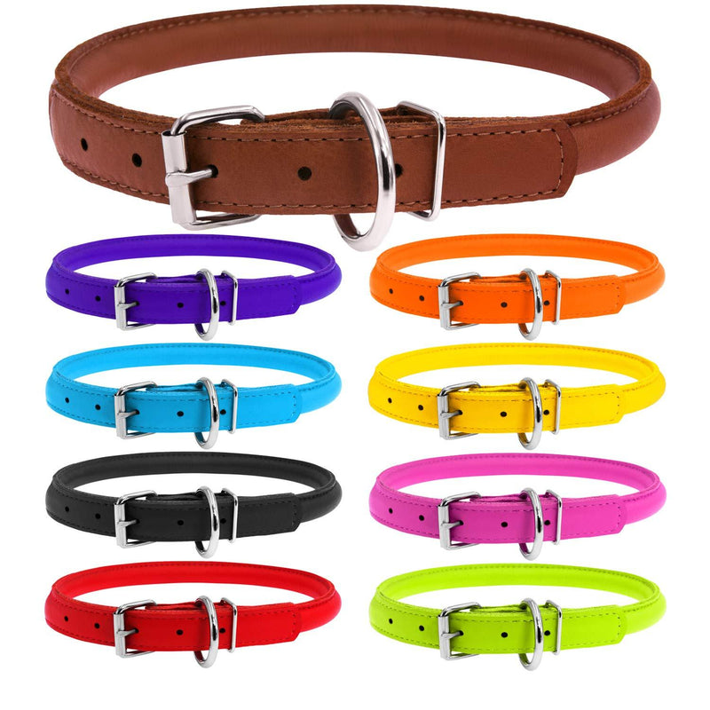 [Australia] - WAUDOG Rolled Leather Dog Collars for Medium Dogs - 15 1/3-18 1/2 inches Neck Size - Medium Dog Collar for Girl & Boy - Dog Collars for Medium Dogs Female - Dog Collar Plus Brown 