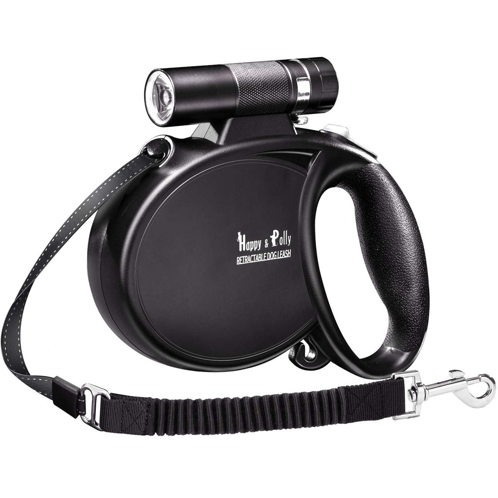 Happy & Polly Retractable Dog Leash with Flashlight for Medium Large Dogs Black - PawsPlanet Australia