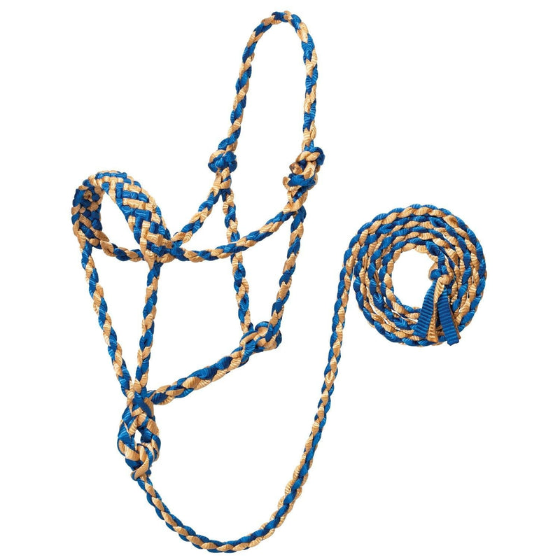 Weaver Leather Braided Rope Halter with 6' Lead Average Horse Blue/Tan - PawsPlanet Australia