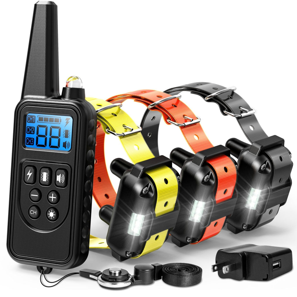 [Australia] - F-color Dog Training Collar, Range 2600ft Dog Shock Collar with Remote Rechargeable Waterproof with 4 Modes Light Beep Vibration Shock Collar for Medium Large Dogs Breed, 3 Pack 