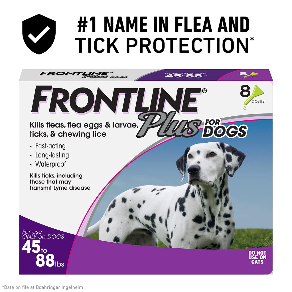 Frontline Plus Flea and Tick Treatment for Dogs (Large Dog, 45-88 Pounds, 8 Doses) - PawsPlanet Australia
