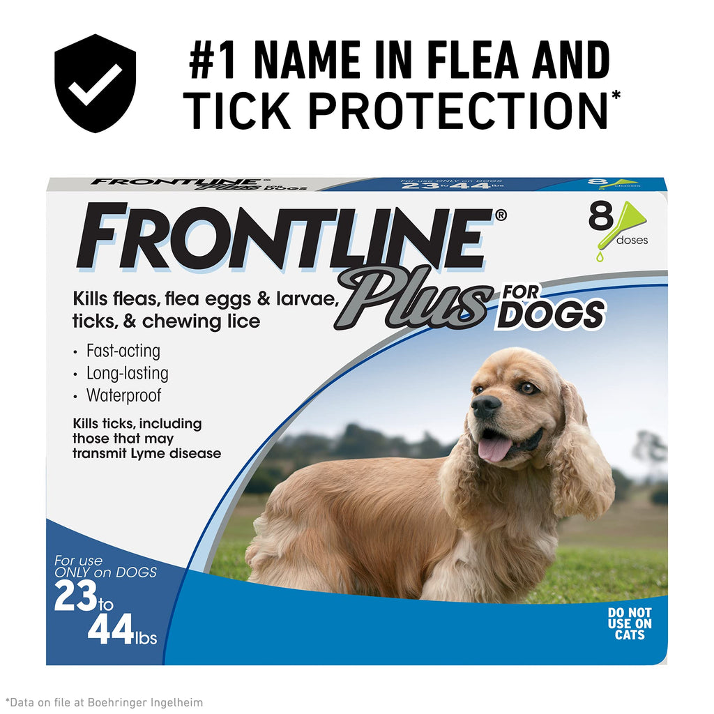 FRONTLINE Plus Flea and Tick Treatment for Dogs (Medium Dog, 23-44 Pounds, 8 Doses) - PawsPlanet Australia