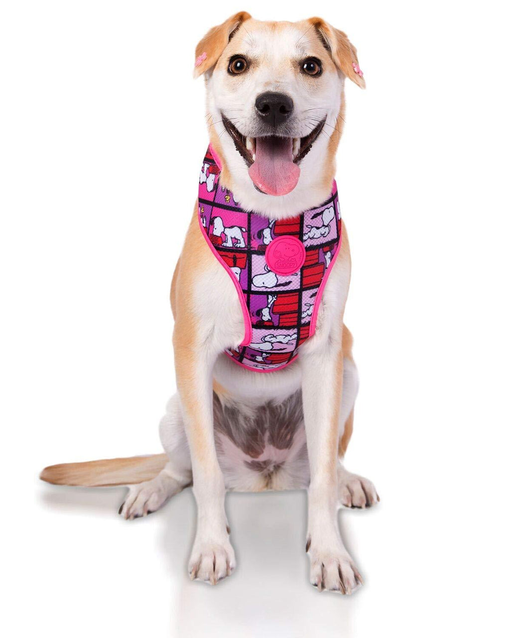 [Australia] - ZOOZ PETS Snoopy Dog Harness Small Dogs and Large Breeds Mesh Dog Harnesses Puppy to XL Dogs XL Safe Adjustable Harness for Pets Comfortable Fit Soft Safety Tested Designed by Zoozpets, Snoopy Brand FilmColorPink XS 