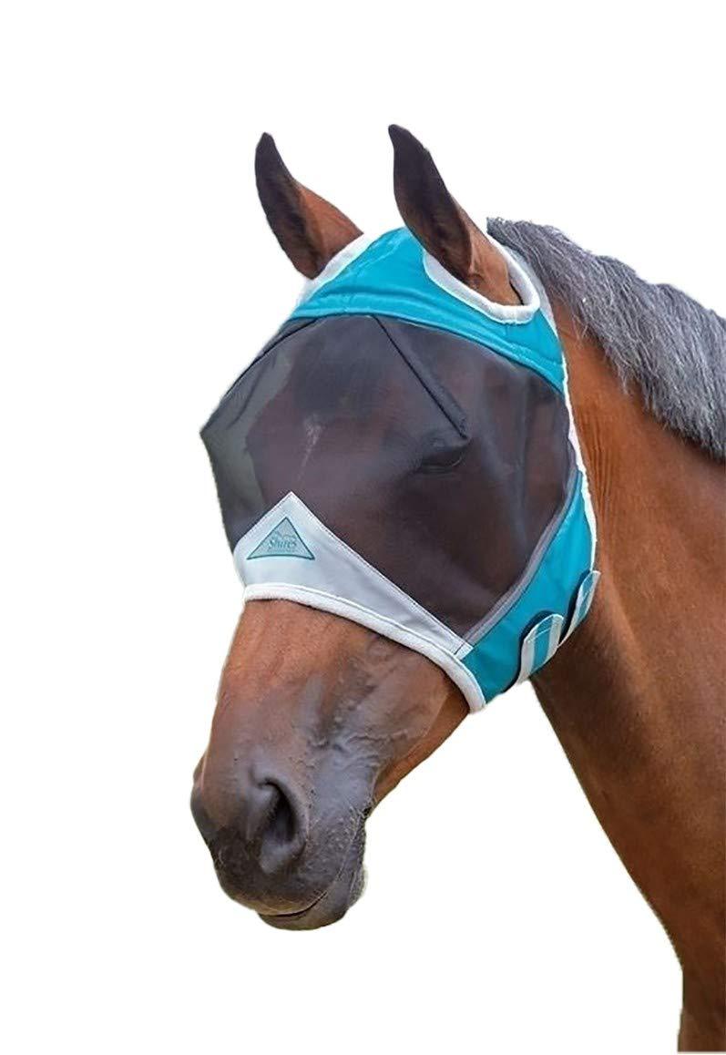 Shires Fine Mesh Fly Mask with Ear Holes Teal Full - PawsPlanet Australia