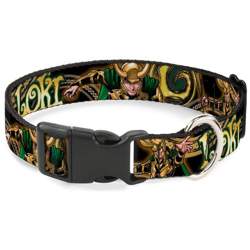 Buckle-Down Cat Collar Breakaway Loki Poses Black Gold Green 8 to 12 Inches 0.5 Inch Wide, Model: BAC-WAV037-NM - PawsPlanet Australia