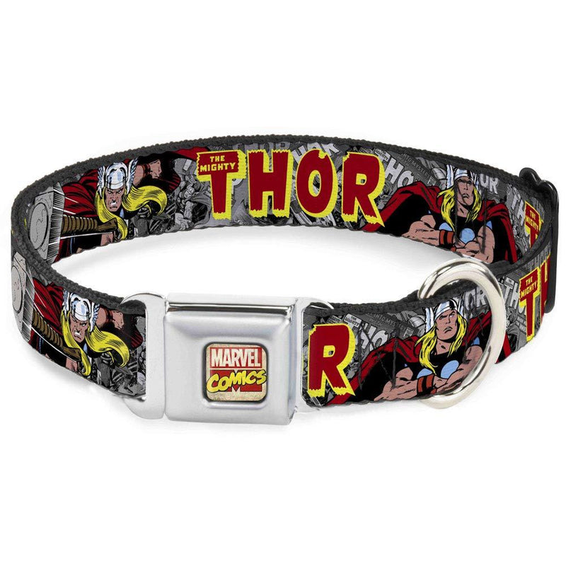 Buckle-Down Dog Collar Seatbelt Buckle The Mighty Thor Action Poses Available in Adjustable Sizes for Small Medium Large Dogs (DC-WTH008-S) 1" Wide - Fits 9-15" Neck - Small - PawsPlanet Australia