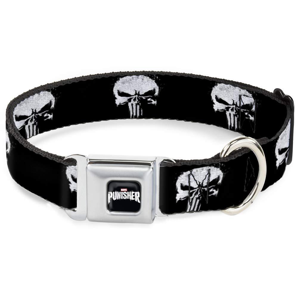 Buckle-Down Dog Collar Seatbelt Buckle Punisher 2017 Series Icon Black White 9 to 15 Inches 1.0 Inch Wide, Multicolor, DC-WPS015-S 1" Wide - Fits 9-15" Neck - Small - PawsPlanet Australia