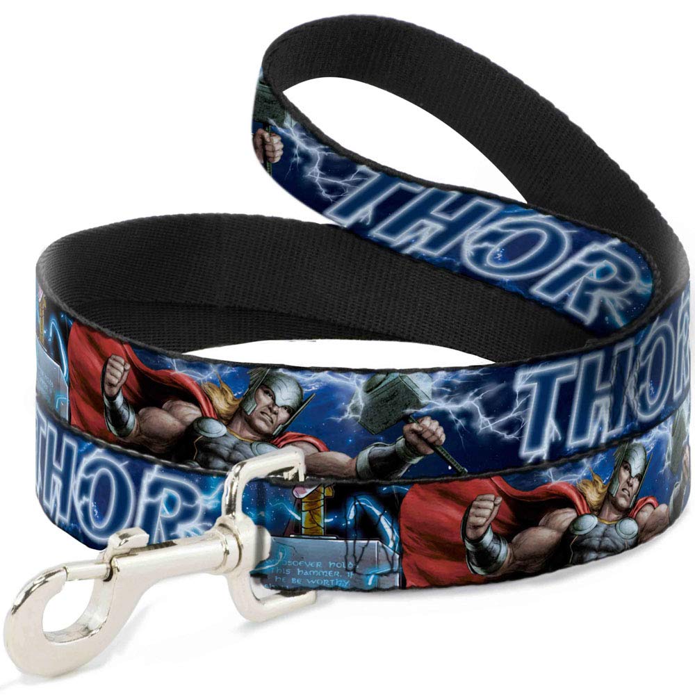 Buckle-Down Dog Leash Avengers Thor Hammer Action Pose Galaxy Blues White 6 Feet Long 1.0 Inch Wide 6 Feet Long - 1/2" Wide - PawsPlanet Australia