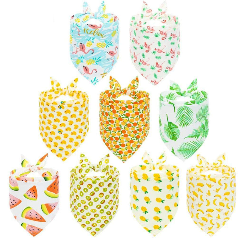 [Australia] - PAWCHIE Cute Dog Bandana 9 Pack Flamingo & Fruit & Hawaii Pattern Cooling Summer Style - Soft Dog Triangle Scarfs for Pet Puppy Boys & Girls 