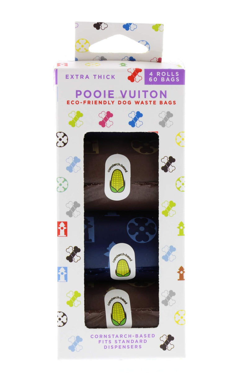 [Australia] - Pooie Vuiton Eco-Friendly Poop Bags for Dogs by The Green Pet Shop - Pick Up Poop in Style - These Earth-Friendly Cornstarch Poop Bags are Plastic Free & Fit Standard Dispensers 60 Bags 