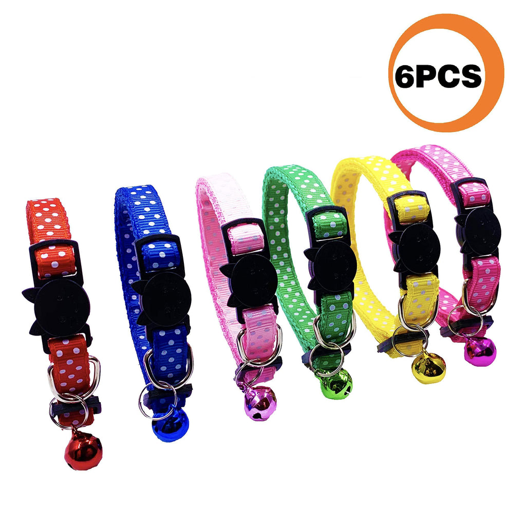 [Australia] - PACCOMFET 6 Pcs Breakaway Cat Collars Adjustable Colorful Nylon Safety Pet Collar Printed Wave Point with Bells 