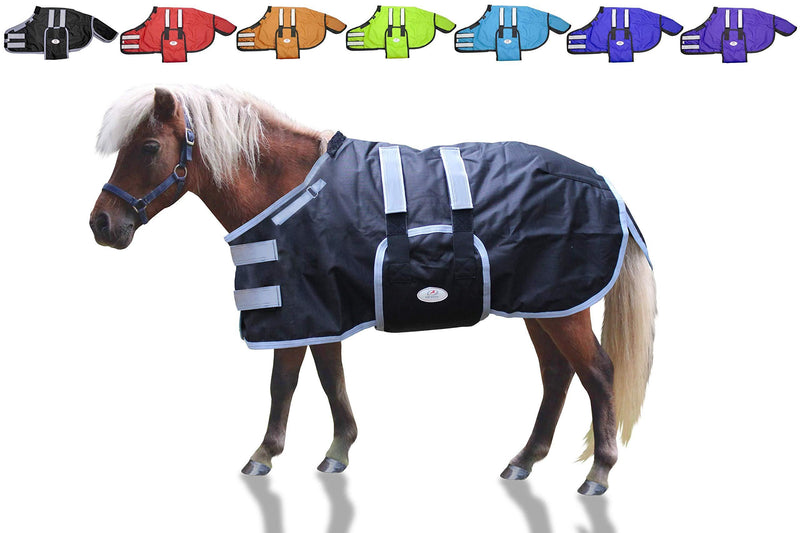 Derby Originals 600D Ripstop Waterproof Reflective Safety Winter Foal and Mini Horse Turnout Blanket 150g Medium Weight Small (30-36") Black - PawsPlanet Australia