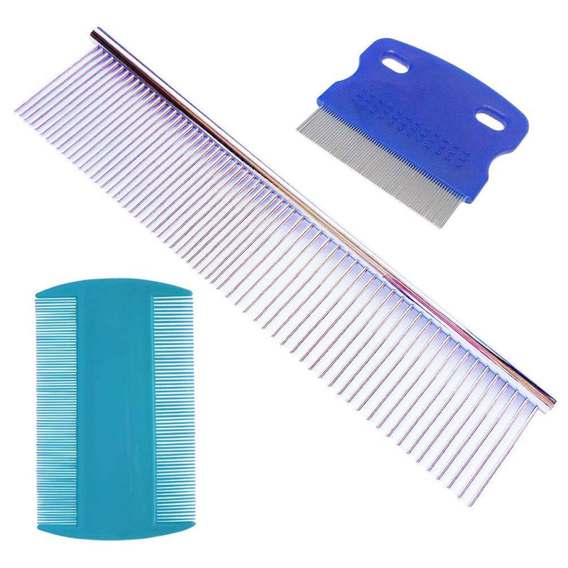 [Australia] - zYoung 3 Pcs Pet Stainless Steel Grooming Tool Poodle Finishing Butter Comb Dog Grooming Comb Tear Stain Remover Comb Dog Tears Dog Combs 