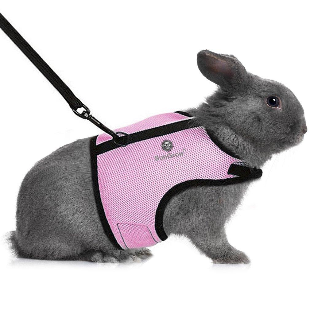 SunGrow Rabbit Harness and Leash, 6.4 - 8 Inches (Neck Circumference), 8 - 12.8 Inches (Bust), 4.9 Inches (Chest), Pink, Mesh Nylon Fabric, Touch Fasteners for Securing - PawsPlanet Australia