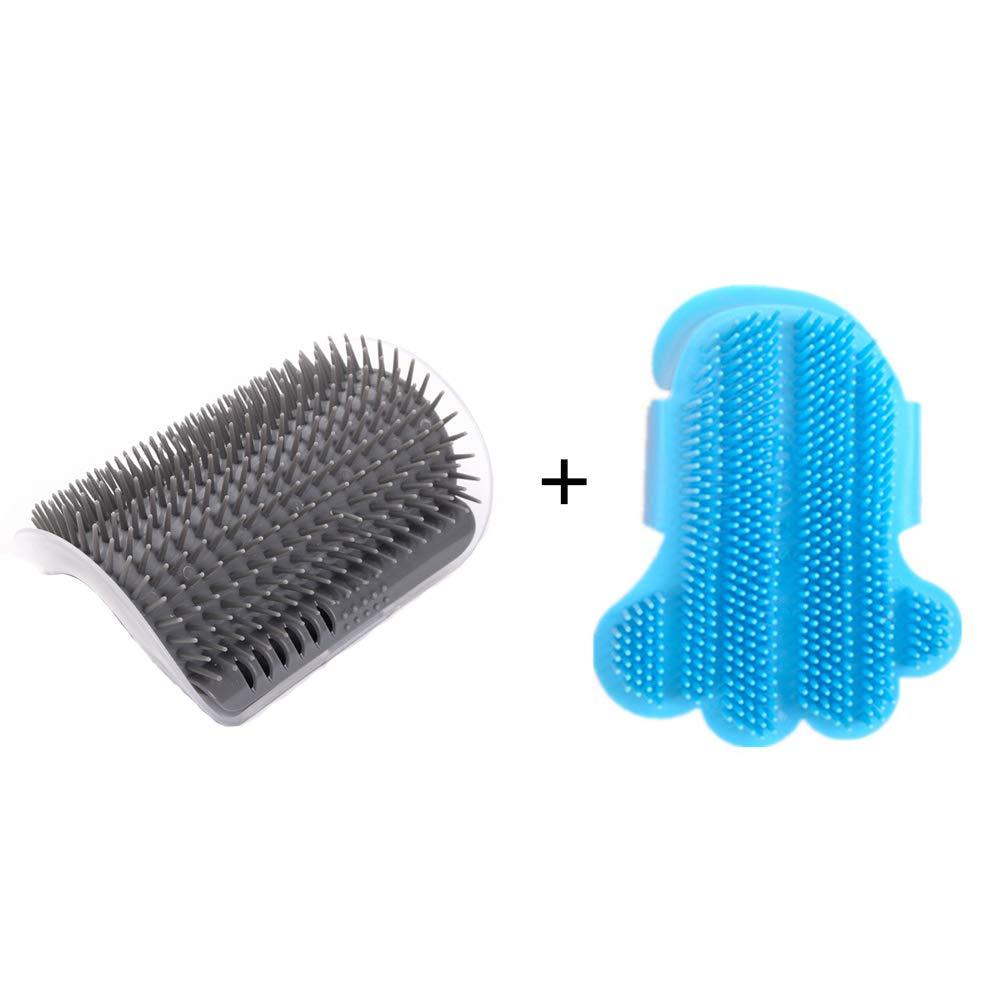 [Australia] - YanHao Cat Self Groomer Multipurpose Cat Corner Groomer Pet Grooming Brush Cat Massage Brush with Catnip Bath Brush + Softer Brush 