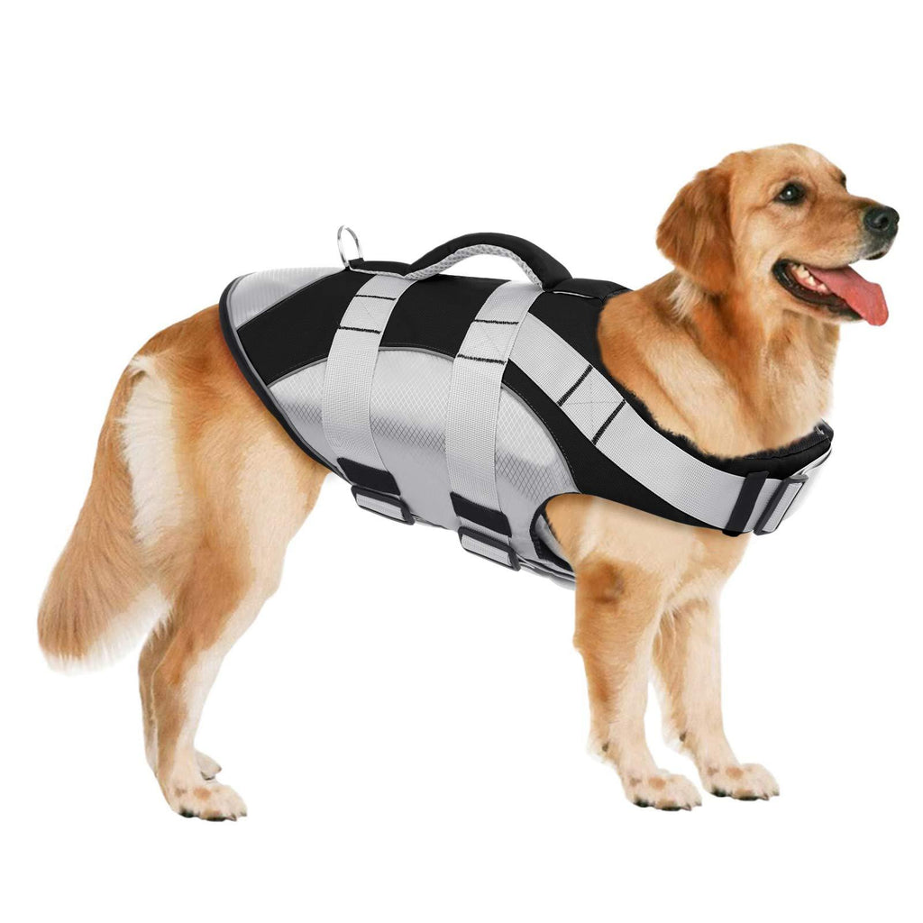 SUNFURA Pet Life Jackets, Summer Dog Float Coat with Reflective Strips and Rescue Handle, Adjustable Ripstop Pet Life Vest for Small, Medium, Large Dogs(Black,S) Black - PawsPlanet Australia