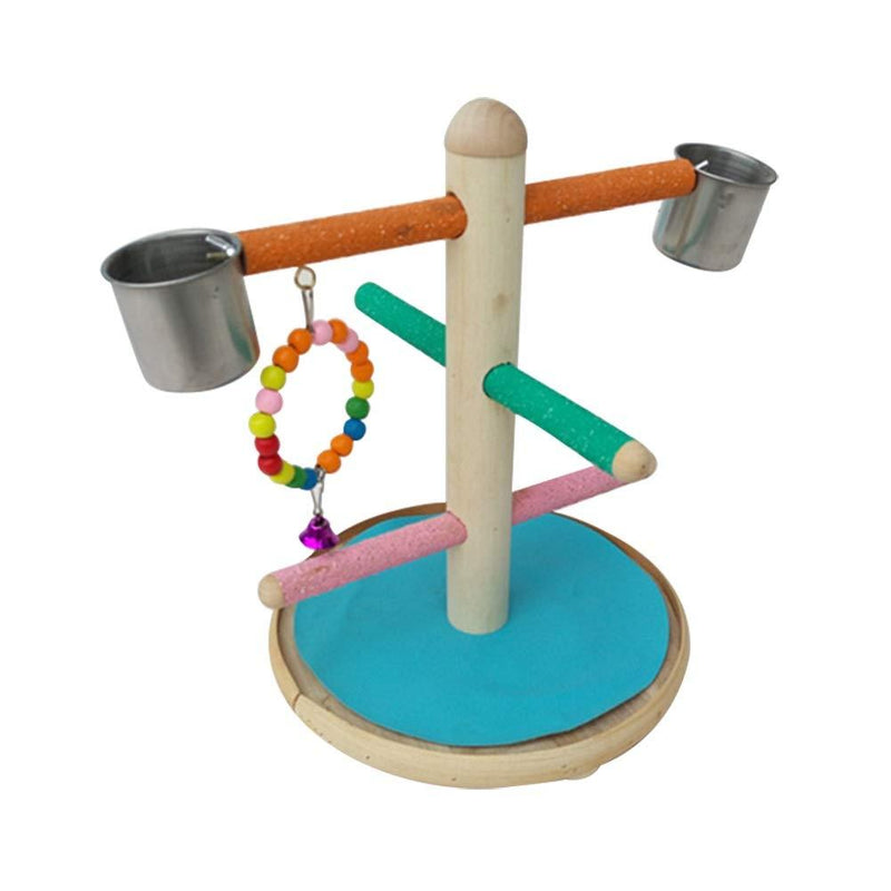[Australia] - QBLEEV Parrot Playstand Perch with bird toys & Feeder Cups, Small Birds Gym Playground Platform Hanging Bell Swing Toys, Bird Training Play Stand for Parakeets African Grey Conures Cockatiel Cockatoos Frosted bar 