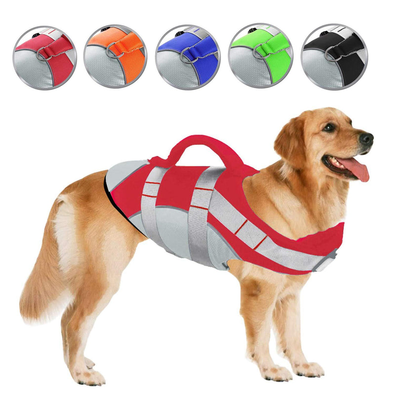 [Australia] - SUNFURA Pet Life Jackets, Summer Dog Float Coat with Reflective Strips and Rescue Handle, Adjustable Ripstop Pet Life Vest for Small, Medium, Large Dogs Red 