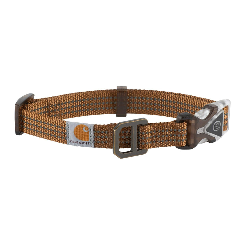 [Australia] - Carhartt Lighted Dog Collar,  Premium Collar With Built-In 3 mode red LED safety light for night time visibility Medium Carhartt Brown 