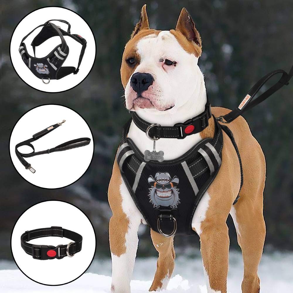 [Australia] - TIANYAO Dog Harness No-Pull Dog Vest Set Reflective Adjustable Oxford Material Pet Harness for Large Dogs with Leash and Collar L 