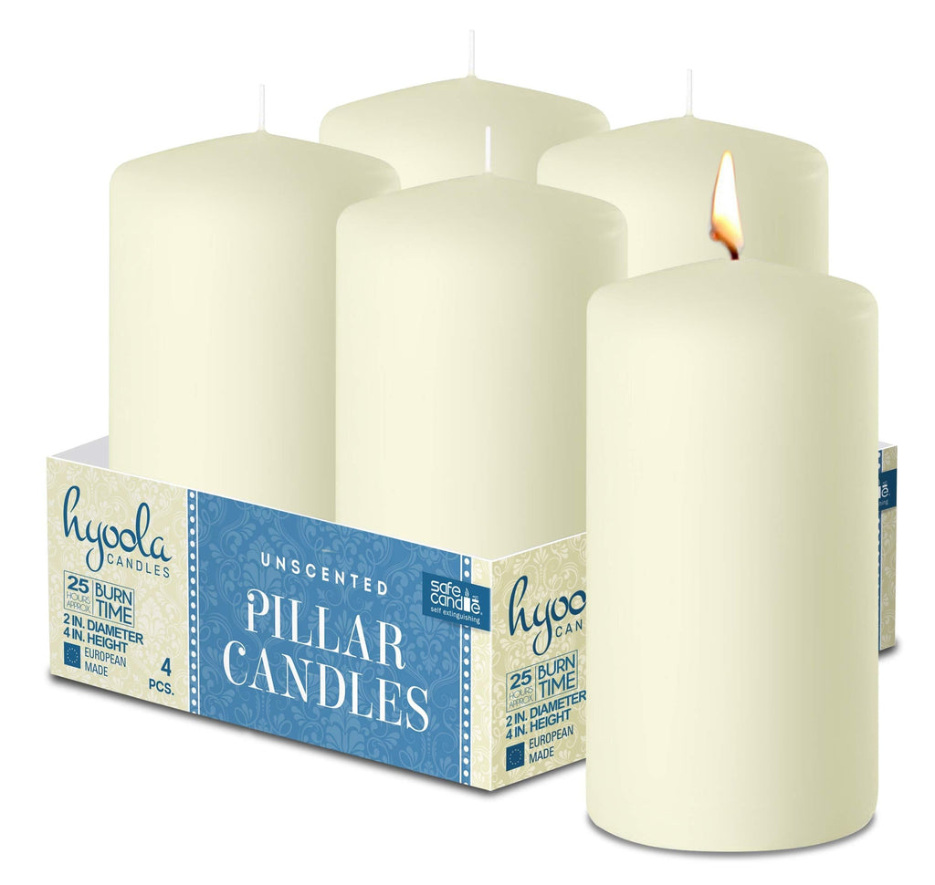 Hyoola Ivory Pillar Candles 2-inch x 4-inch - Unscented Pillar Candles - Set of 4 - European Made - PawsPlanet Australia