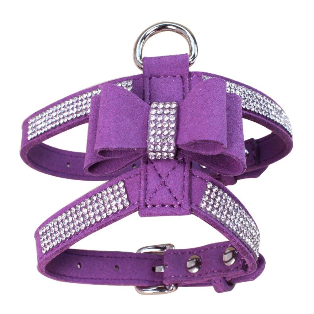[Australia] - Norbi Fashion Puppy Harness Bling Rhinestone Pet Dog Harness Vest with Bowknot L A Purple 