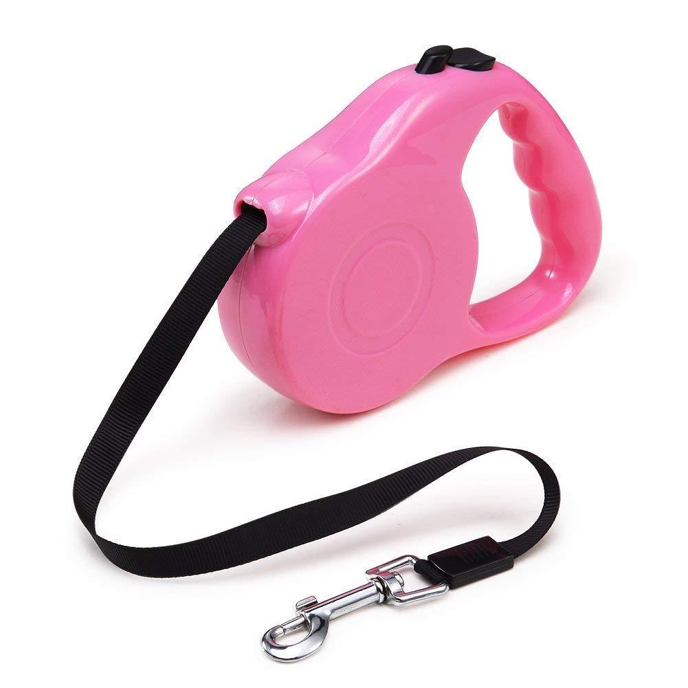 [Australia] - Pet Telescopic Leash, 16' Portable Dog Leash Dog Chain Pink 