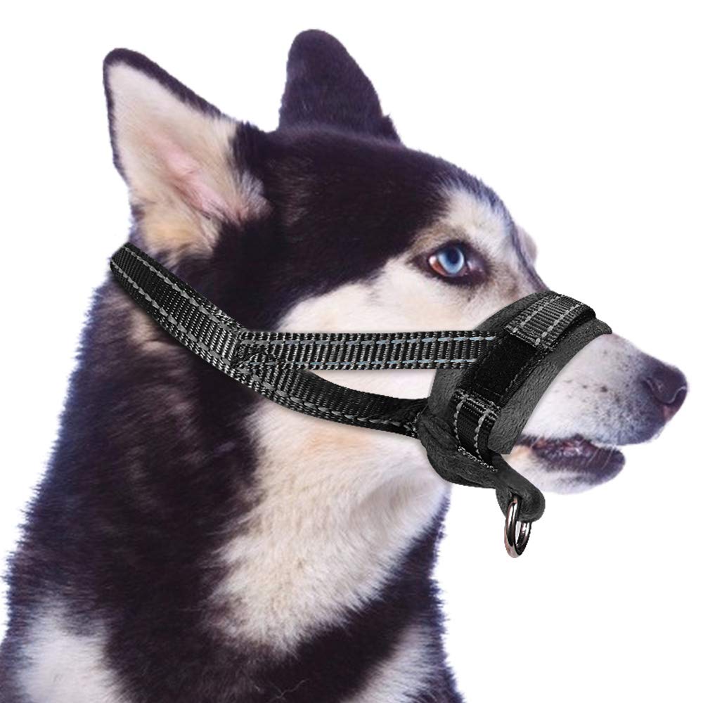 [Australia] - SlowTon Nylon Dog Muzzle, Dog Mouth Cover Adjustable Soft Padded Quick Fit Comfortable Muzzles for Medium Large Dog Outdoor Anti Biting Behavior Training Stop Chewing Barking Attach to Collar Black 