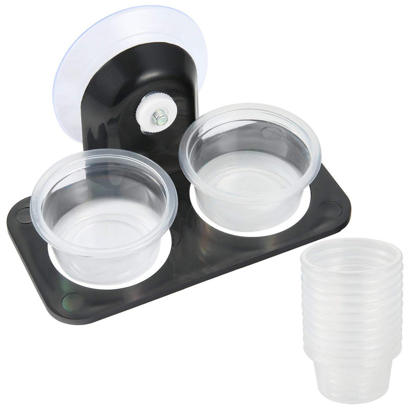 [Australia] - SLSON Gecko Feeder Ledge Acrylic Improved Suction Cup Reptile Feeder with 20 Pack 1 oz Plastic Bowls for Reptiles Food and Water Feeding,Black 
