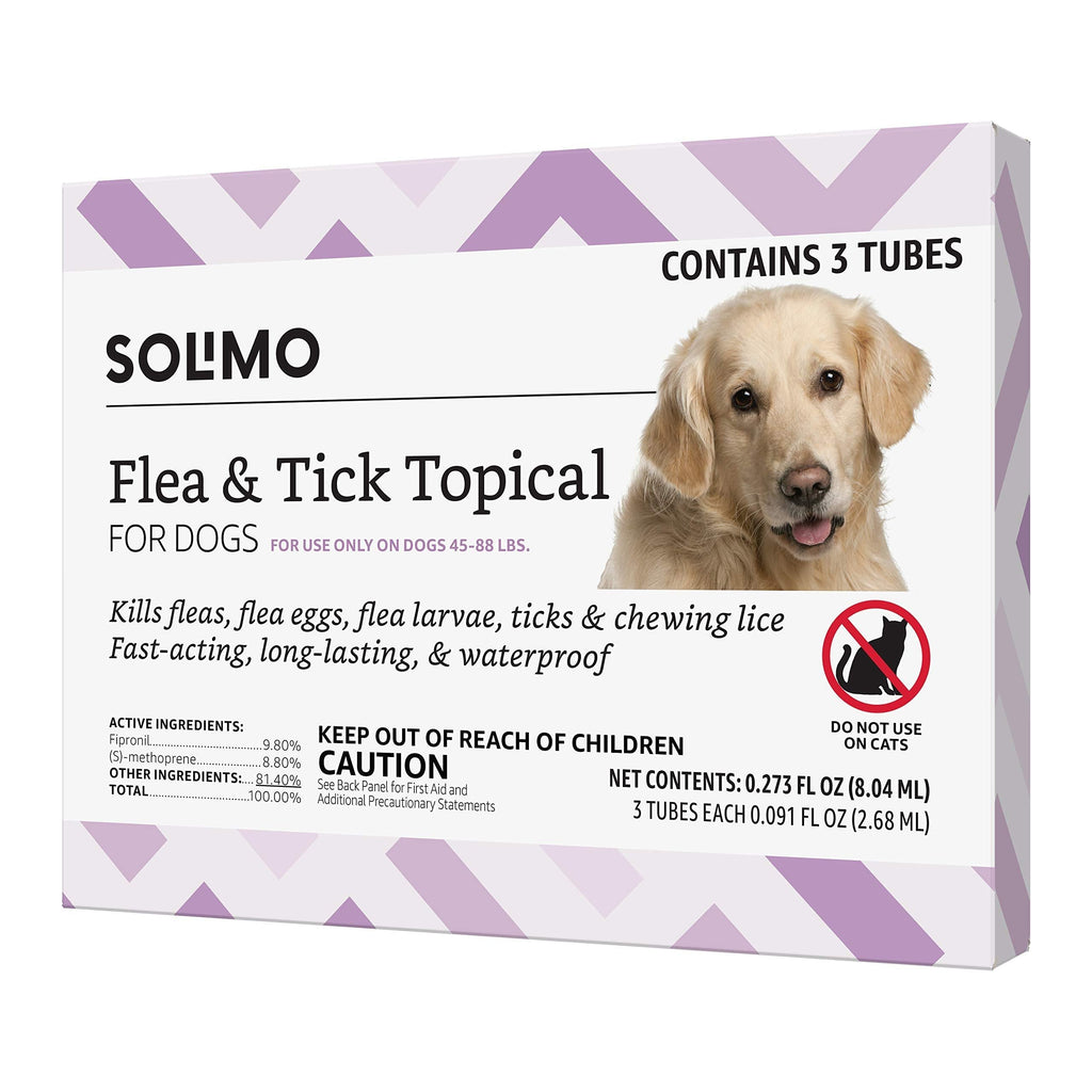 Amazon Brand - Solimo Flea and Tick Topical Treatment for Dogs (Small, Medium, Large, XLarge) Large Dogs (45-88 lbs) 3 Count - PawsPlanet Australia