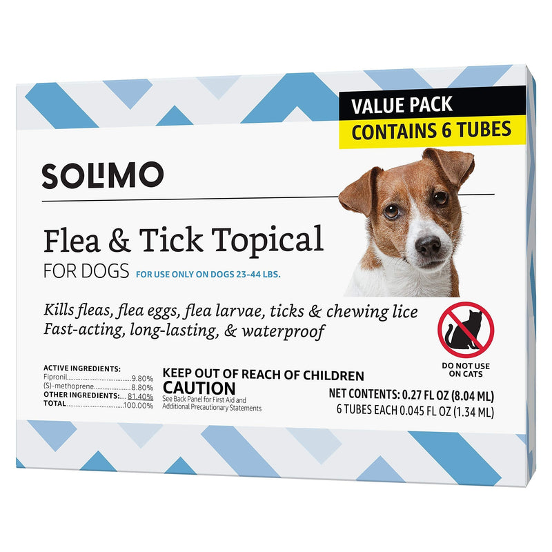 Amazon Brand - Solimo Flea and Tick Topical Treatment for Dogs (Small, Medium, Large, XLarge) Medium (23-44 lbs) 6 Count - PawsPlanet Australia