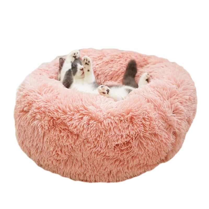 [Australia] - ALLNEO Original Cat and Dog Bed Luxury Shag Fuax Fur Donut Cuddler Round Donut Dog Beds Indoor Pillow Cuddler for Medium Small Dogs M-24*24*8inch Pink 