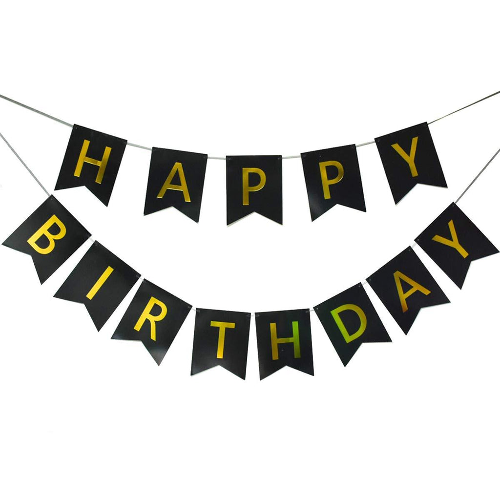 Lovely Black Happy Birthday Banner,Birthday Party Decorations and Supplies,with Shiny Gold Letters, Beautiful, Swallowtail Bunting Flag Garland - PawsPlanet Australia