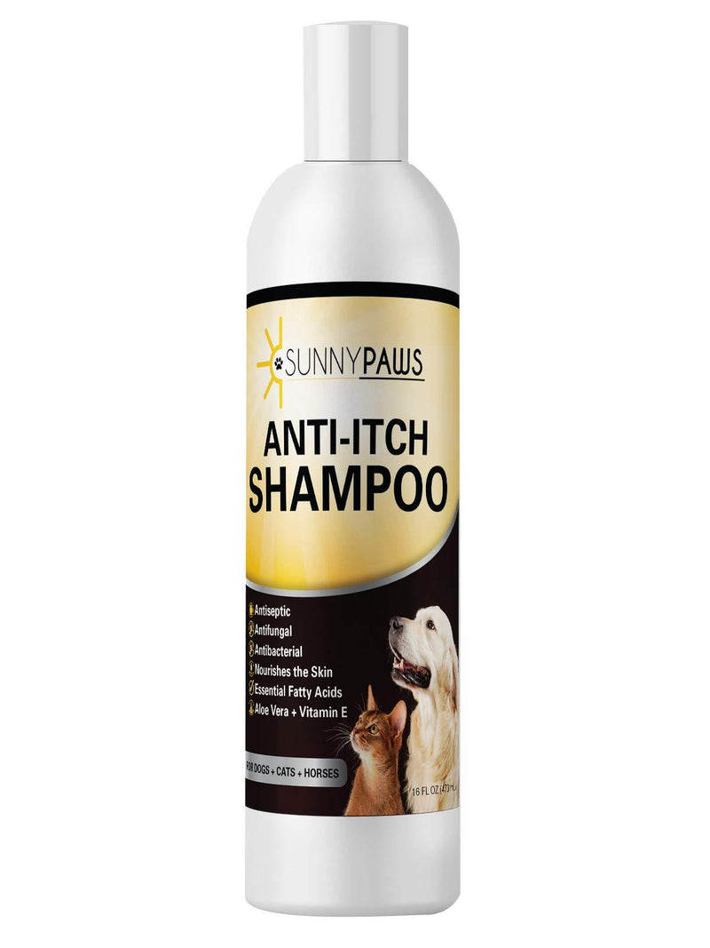 [Australia] - Sunny Paws Anti-Itch Shampoo for Dogs Cats and Horses - 16oz Medicated Ketoconazole & Chlorhexidine (Antibacterial, Anti Fungal) 