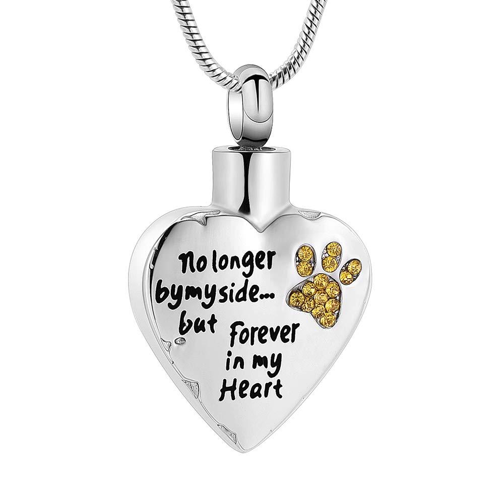 memorial jewelry No Longer by My Side,But Forever in My Heart Carved Locket Cremation Urn Necklace for Pet Dog Cats Yellow - PawsPlanet Australia