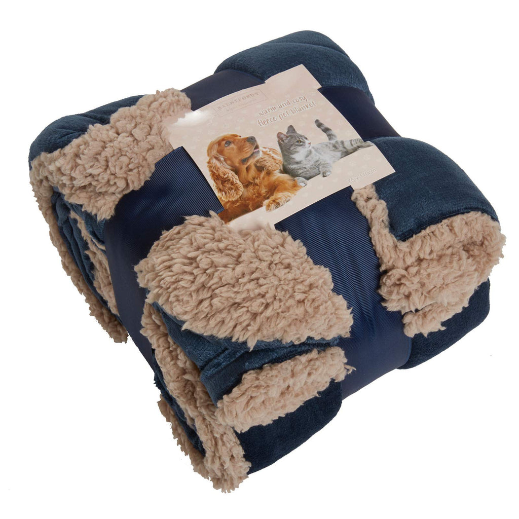 [Australia] - Brentfords Large Sherpa Pet Dog Blanket Soft Fluffy Warm Animal Cat Kitten Kennel Mat Warm Throw Over Plush Fleece, Navy Blue - 75 x 110cm 
