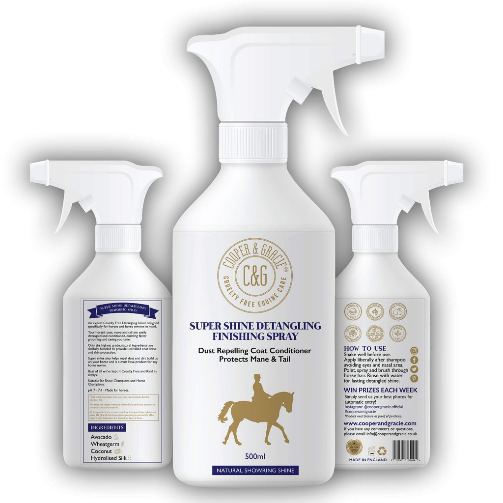 C&G Pets | Horse Super Shine Detangling Finish Spray | Dust Repelling Coat Conditioner Natural Ingredients | Protects Mane Tail Natural Shine Quick Grooming Detangler Hair Skin Nourishment (500ML) 500 ml (Pack of 1) - PawsPlanet Australia