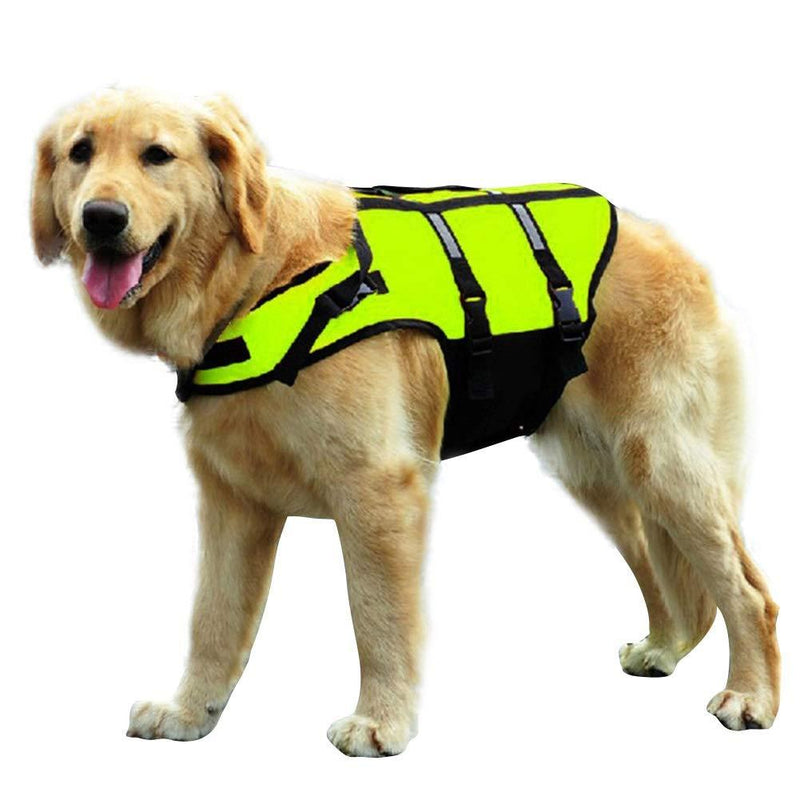 AOFITEE Dog Life Jacket Reflective Life Vest, Safety Pet Swimming Vest Durable Life Preserver with Rescue Handle for Small, Medium and Large Dogs S Fluorescence Green - PawsPlanet Australia