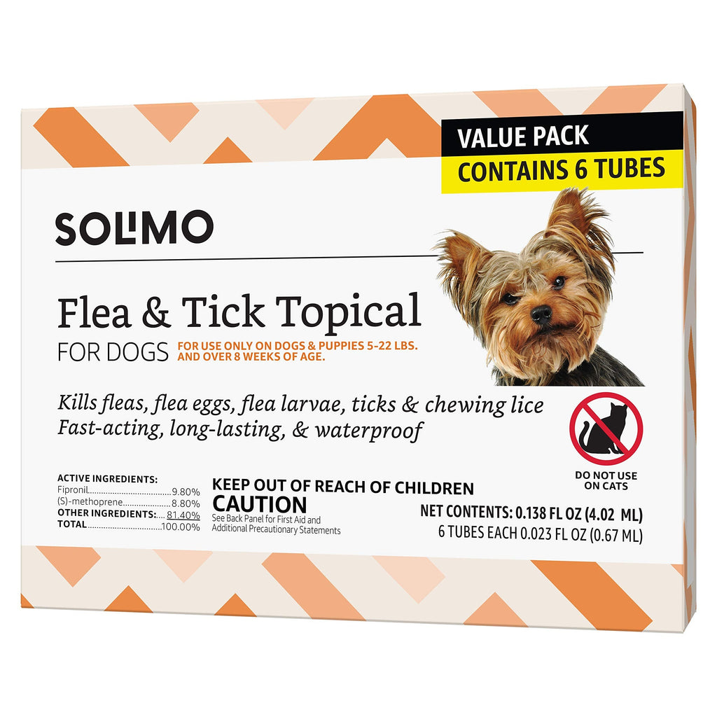 Amazon Brand - Solimo Flea and Tick Treatment for Dogs, 6 Count Small (5-22 lbs) 6 Doses - PawsPlanet Australia