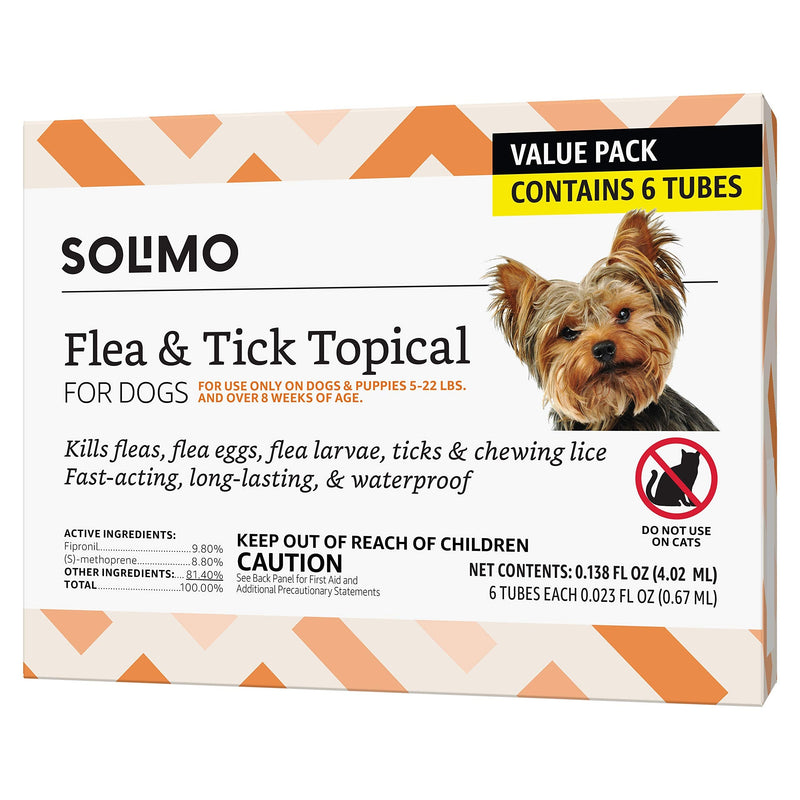 Amazon Brand - Solimo Flea and Tick Treatment for Dogs, 6 Count Small (5-22 lbs) 6 Doses - PawsPlanet Australia