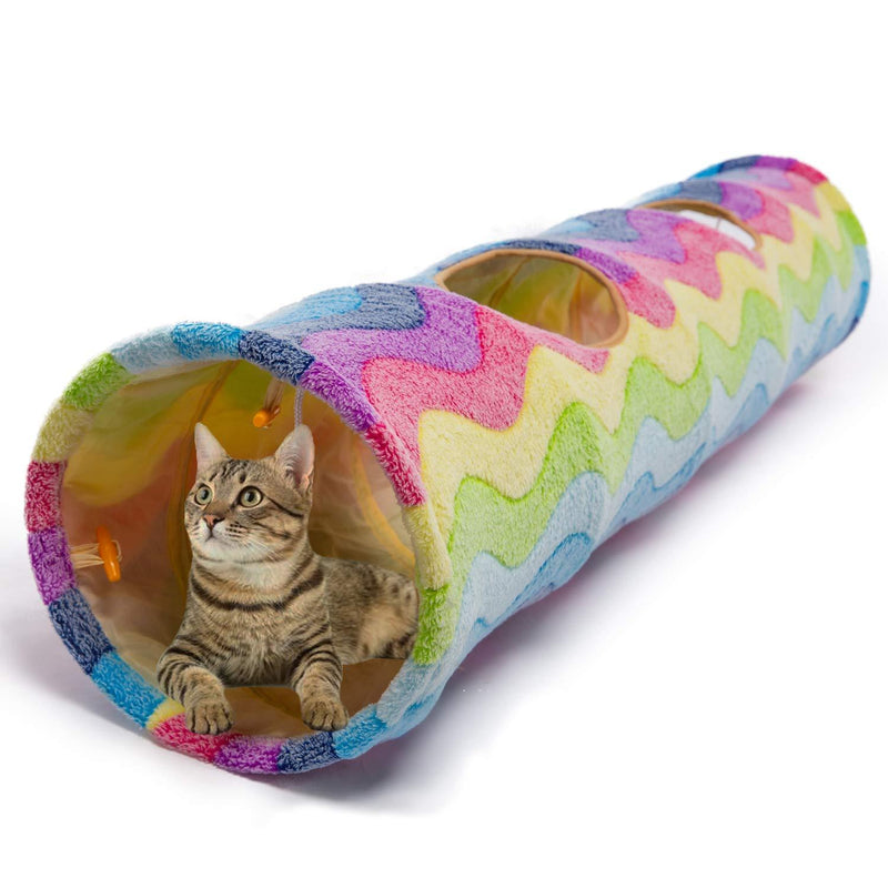 [Australia] - LUCKITTY Large Cat Toy Collapsible Tunnel Tube with Plush Balls, for Small Pets Bunny Rabbits, Kittens, Ferrets,Puppy and Dogs Rainbow 