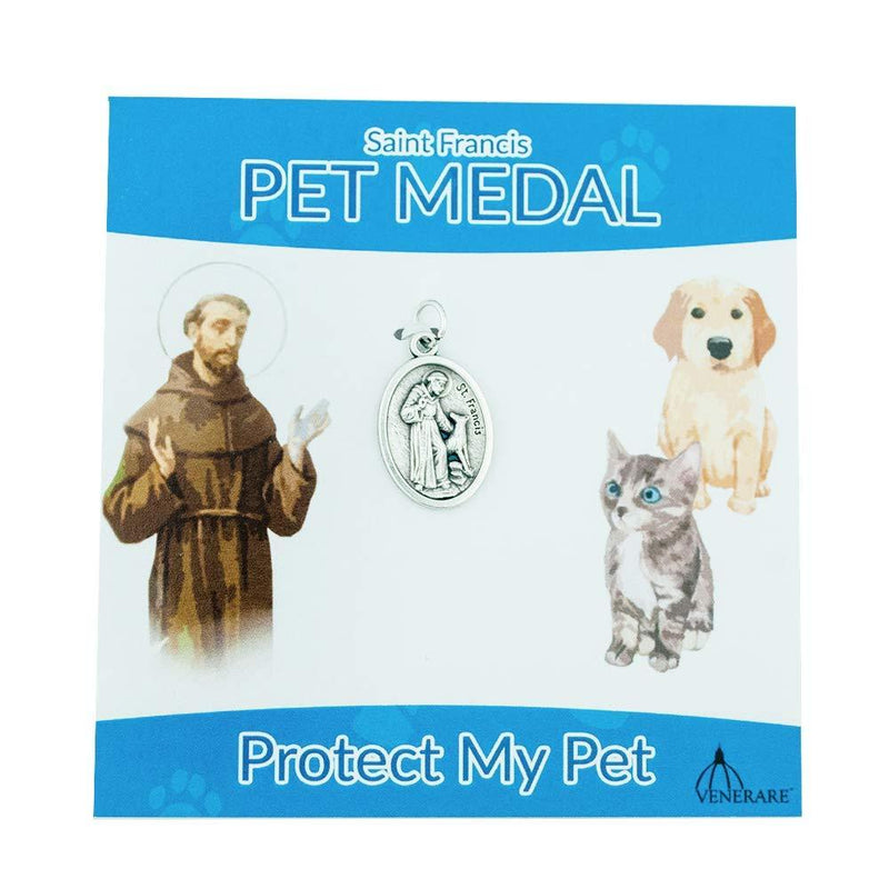 [Australia] - St. Francis Pet Medal | Small Oval Pet Collar Charm | A Great Gift for Pet Lovers | Comes with Different Colored Card | Christian Pet Goods (Blue Card) Blue Card 