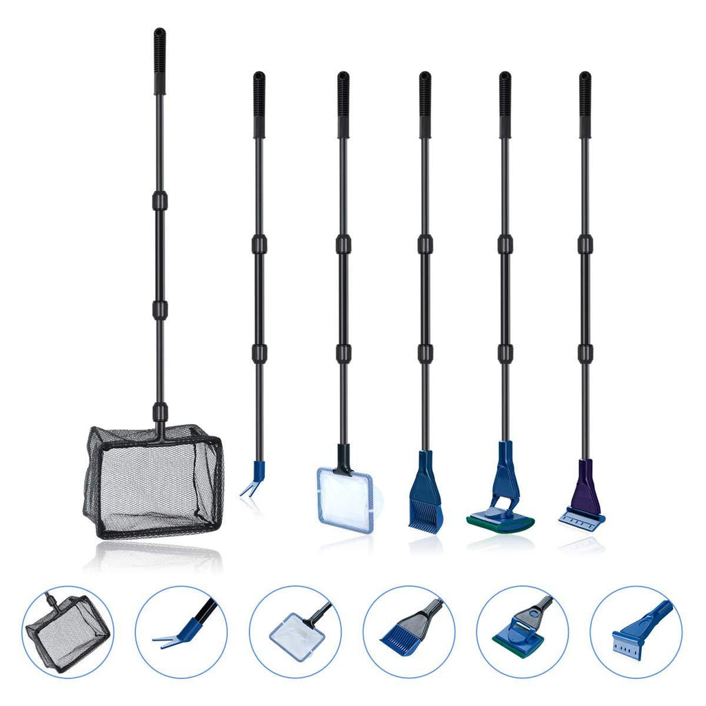 [Australia] - Songway 6 in 1 Aquarium Fish Tank Clean Set/Fish Net + Spoon Net + Gravel Rake +Plant Fork + Scraper + Sponge + Connector/Fish Tank Clean Maintenance Tools kit 