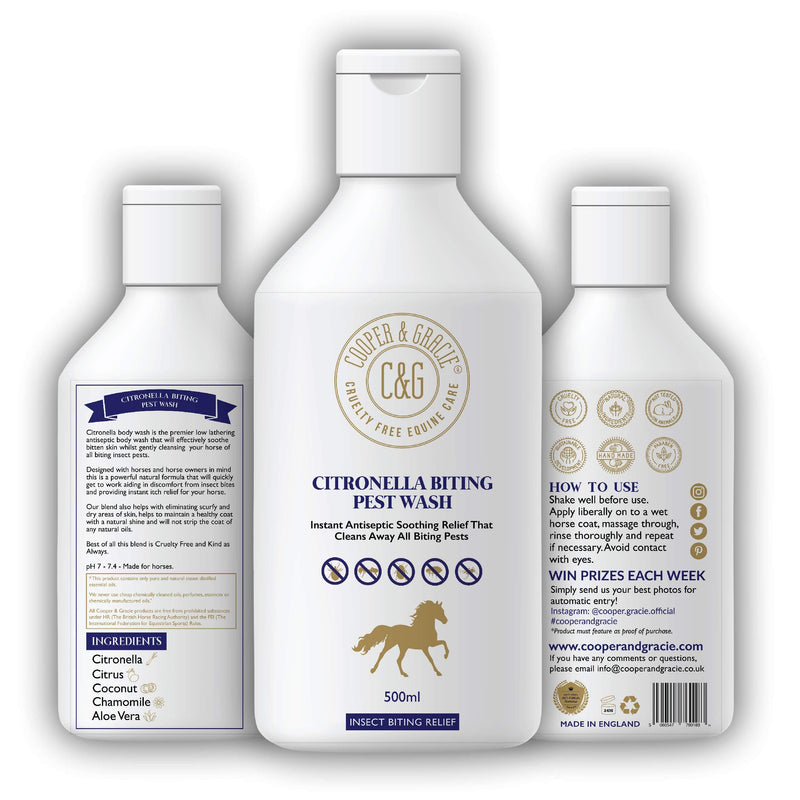 C&G Pets | Horse Citronella Biting Pest Wash | Powerful Organic Horse Shampoo with Instant Antiseptic Skin Soothing Relief - Effectively Cleans Away ALL Biting Pests | Low Lathering 100% Natural 500ml 500 ml (Pack of 1) - PawsPlanet Australia