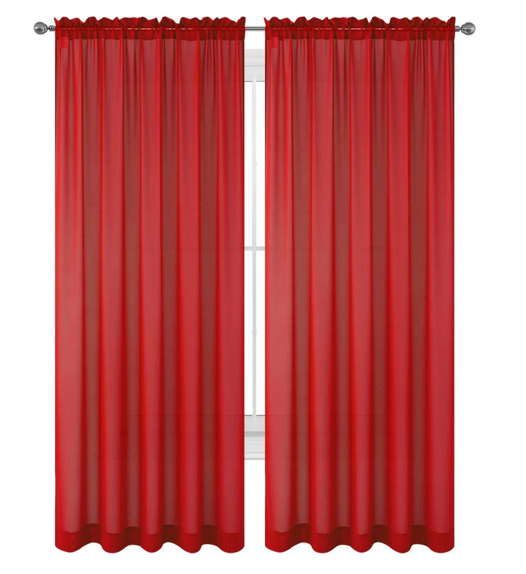 WPM WORLD PRODUCTS MART Red Window Sheer Treatment Panels Beautiful Rod Pocket Voile Elegance Curtains Drapes for Living Room, Bedroom, Kitchen Fully Stitched, Set of 2 (Red, 84" Inch Long) - PawsPlanet Australia