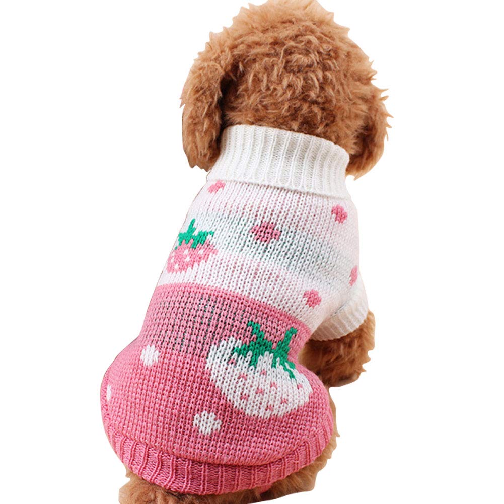 CHBORCHICEN Pet Dog Sweaters Classic Knitwear Turtleneck Winter Warm Puppy Clothing Cute Strawberry and Heart Doggie Sweater XX-Small Pink - PawsPlanet Australia