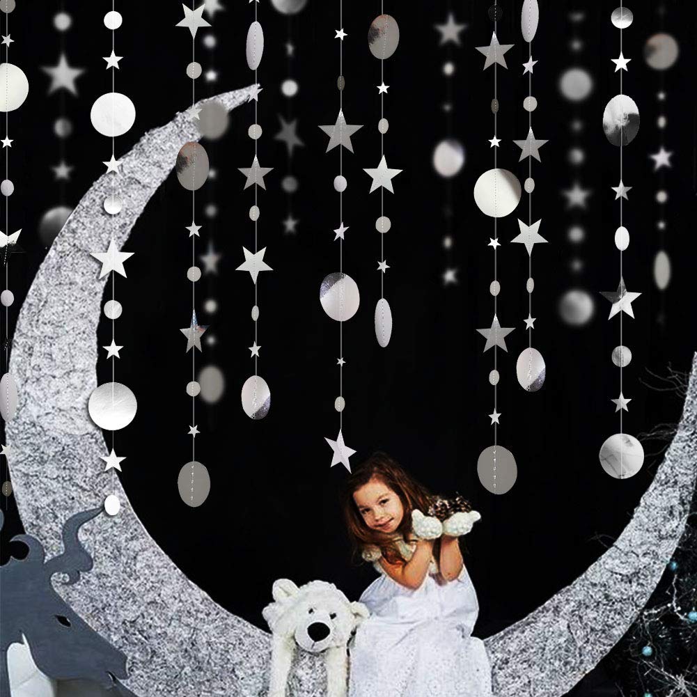 Decor365 Bling Bling Silver Twinkle Star Garland Streamer Kit for Party Decorations Glitter Metallic Circle dot Garland Glittery Bunting Garlands Banner for Wedding Kids Room Birthday Baby Shower - PawsPlanet Australia