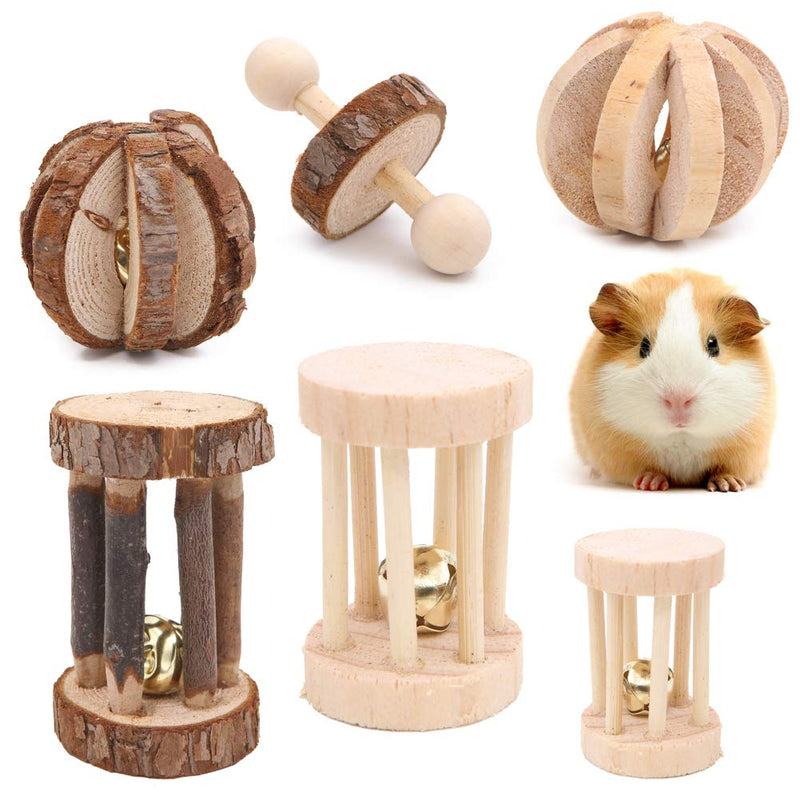 Winterworm 6 Pcs Wooden Chew Gnaw Throw Roll Toss Toys Hamster Mice Chinchillas Rabbit Gerbil Guinea Pig Toys - PawsPlanet Australia