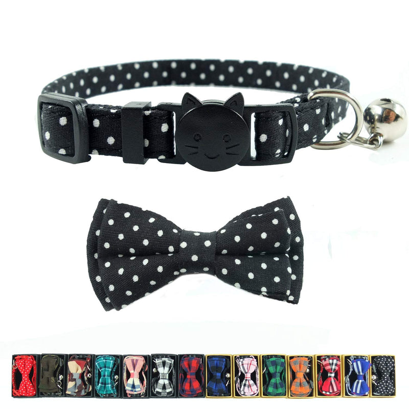 Cat Collar Breakaway with Bell and Bow Tie, Plaid Design Adjustable Safety Kitty Kitten Collars(6.8-10.8in) Black Dots - PawsPlanet Australia