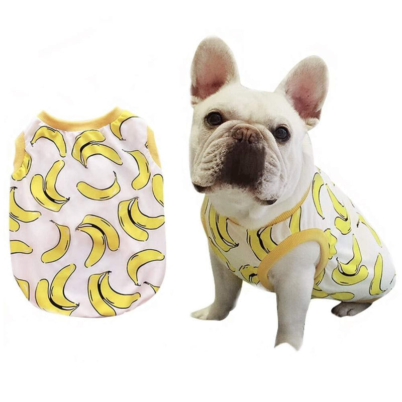 [Australia] - Stock Show Pet Dog Summer Vest, Cute Teddy French Bulldog Dog 100% Cotton Fashion T-Shirt Breathable Sleeveless Summer Dog Clothes for Small Medium Dog Back Lenght - 29CM/11.4" Banana in Yellow 